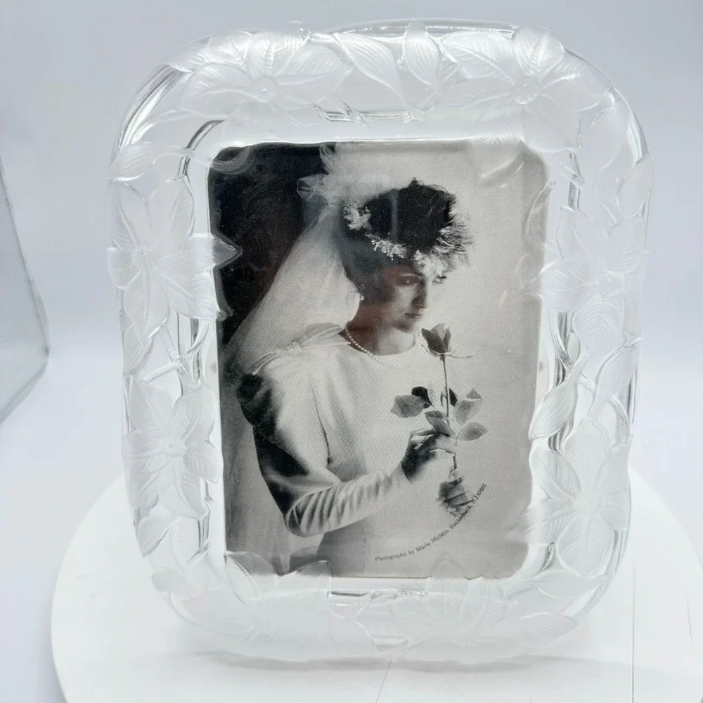 Crystal Clear Signatures Carlyle Frosted Crystal 5x7 Floral Picture Frame Japan